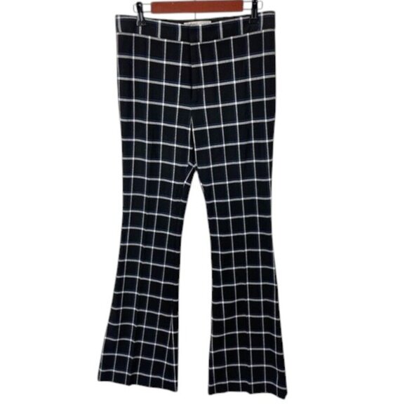 Derek Lam 10 Crosby Plaid Flare Pants Women’s Size 8 Blue Black White Dressy - Picture 1 of 8